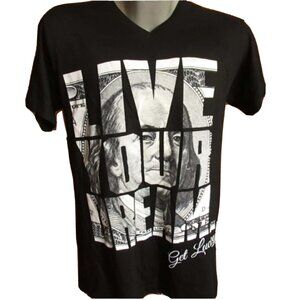M NEW Vtg Y2K T Shirt Mens 90s GET LUCKY LIVE MONEY DREAM HIP HOP Graphic Tee